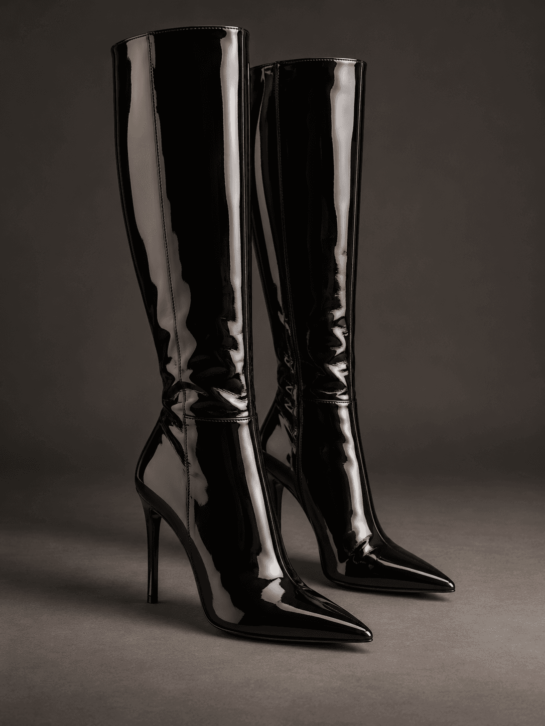 Black boot illustration representing knee-high leather-look footwear